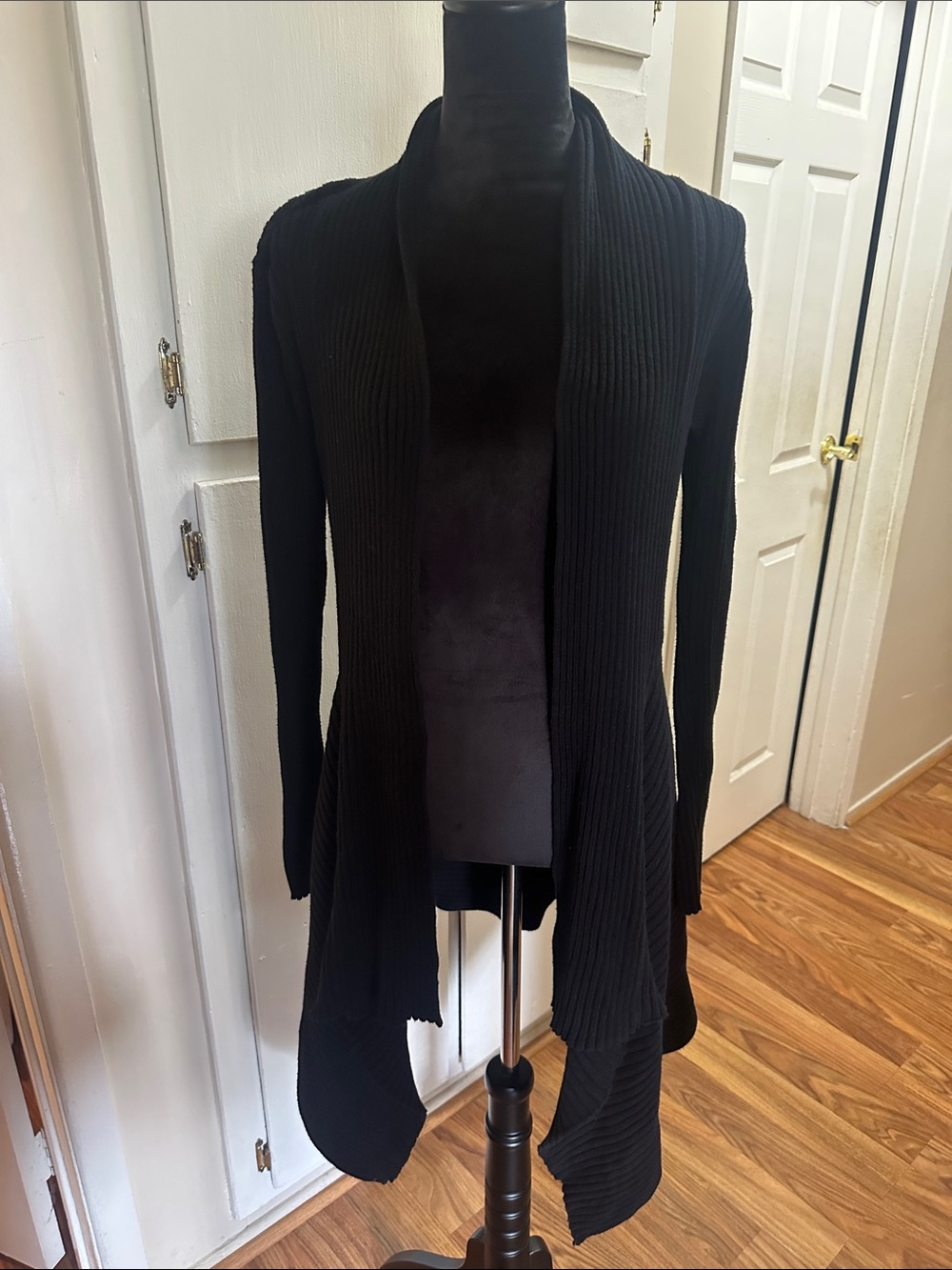 CAbi Y2K Black Ribbed Open-Front Draped Long Sleeve Cardigan 🖤